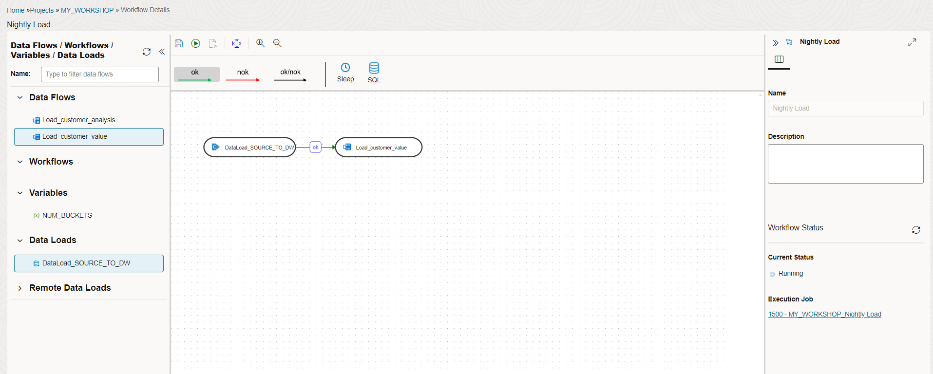 Screenshot of the workflow with joined steps