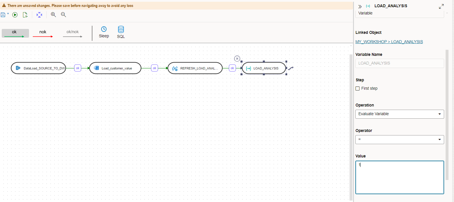 Screenshot of the evaluate variable step