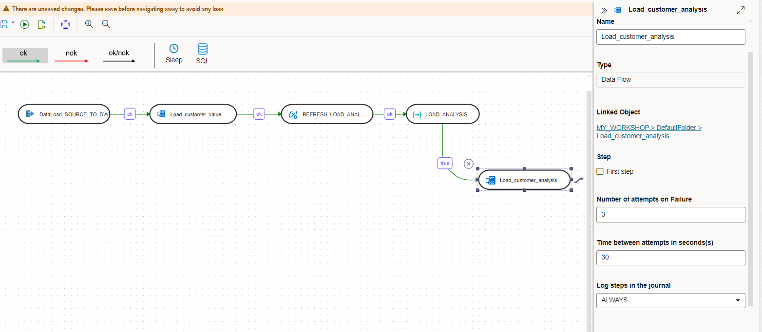 Screenshot showing the addition of the data flow to the workflow