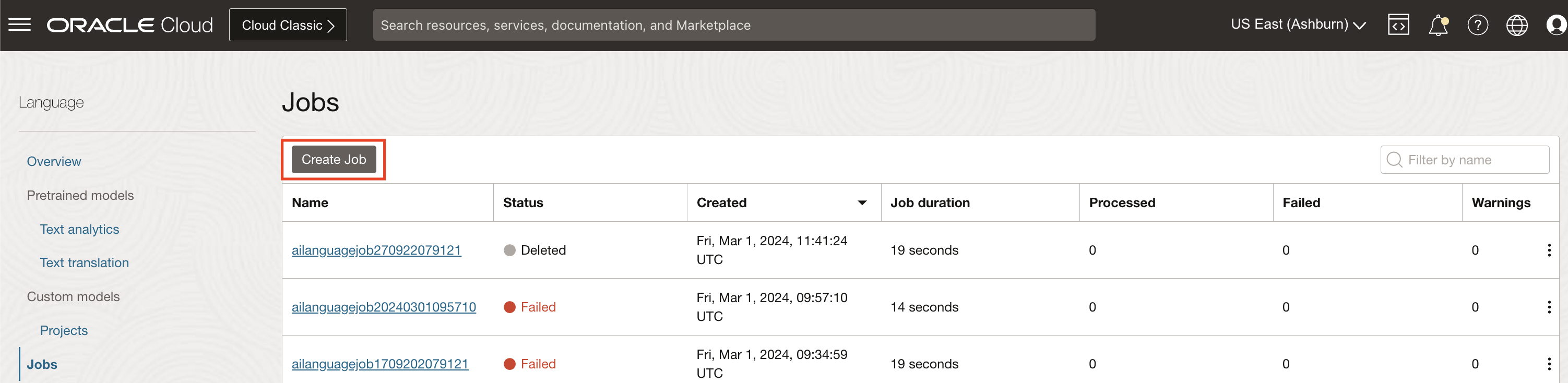 Create Job Panel