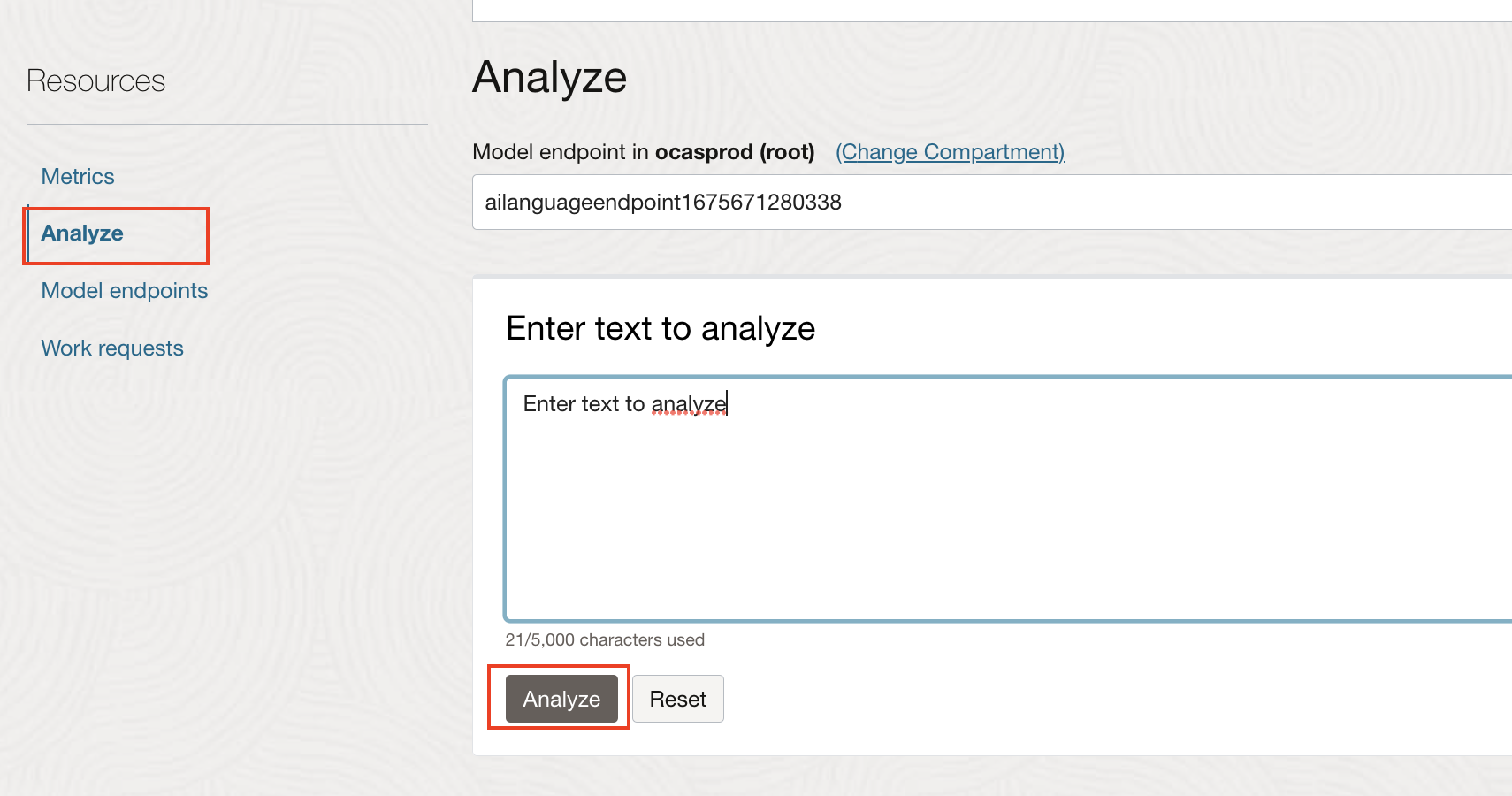 Analyze screen