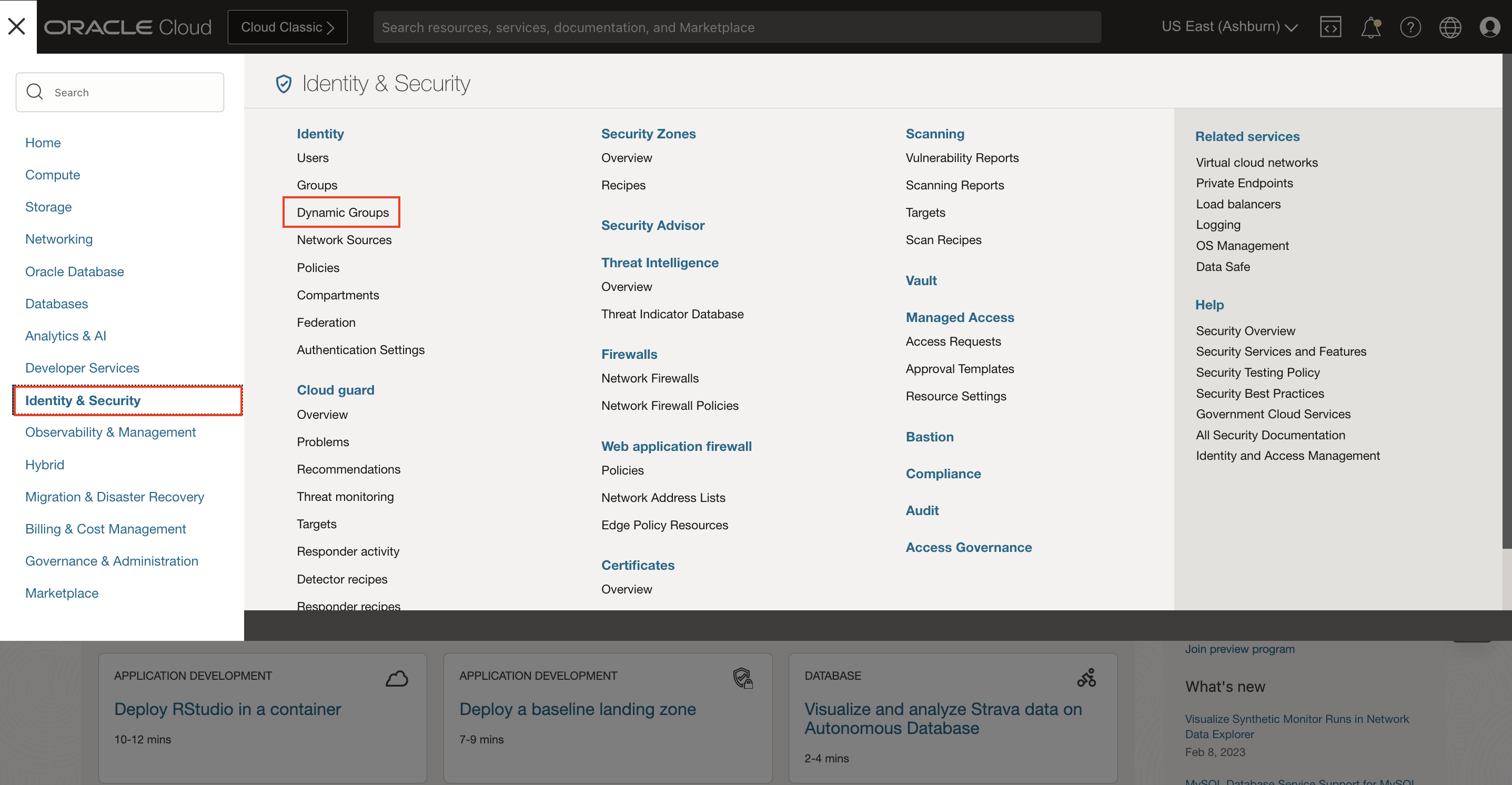 OCI Hamburger menu