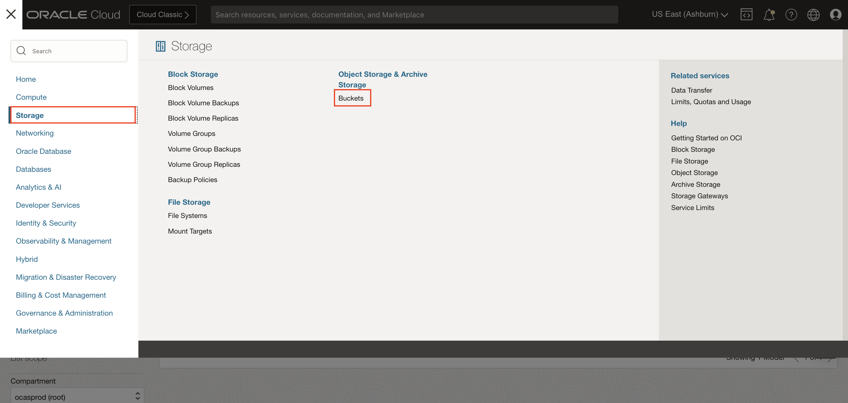 OCI Hamburger menu