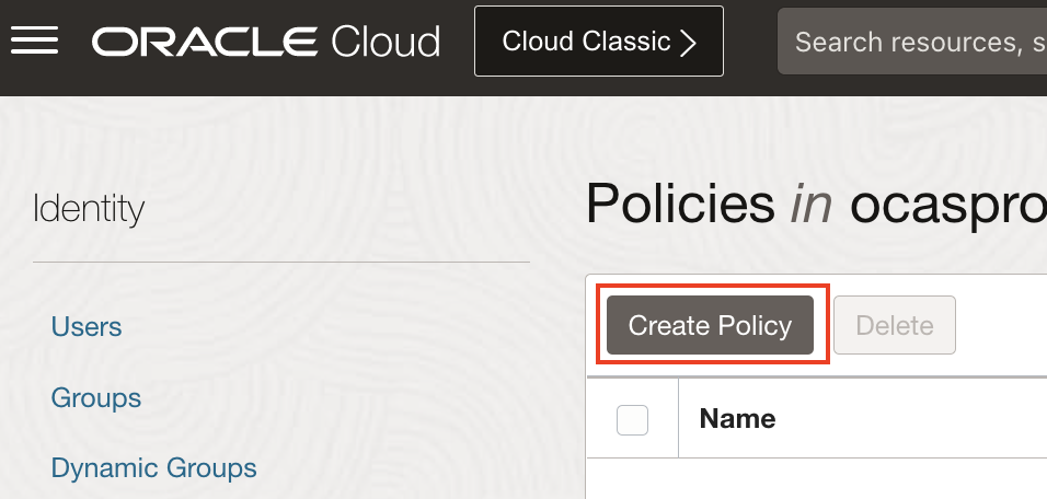 OCI Create policy