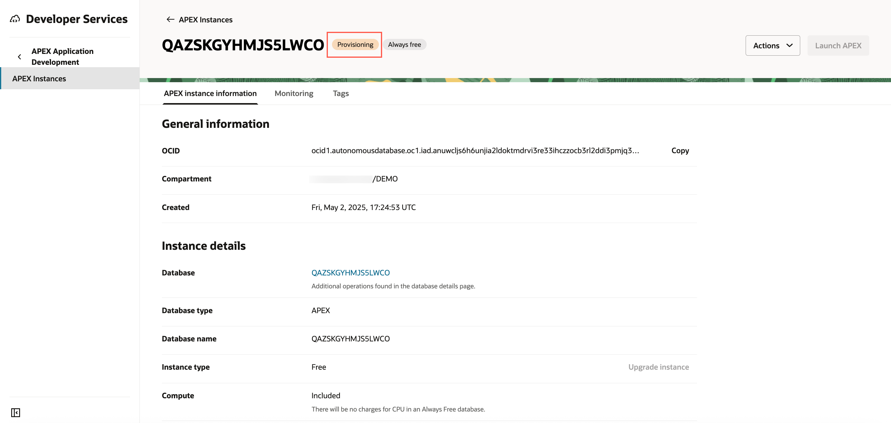 Provisioning status