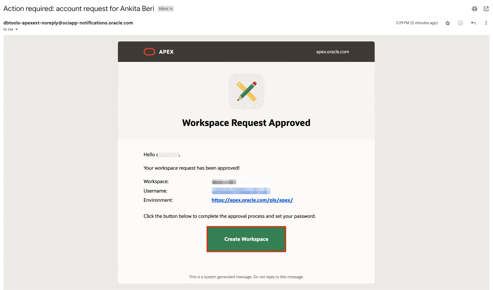 email from Oracle APEX