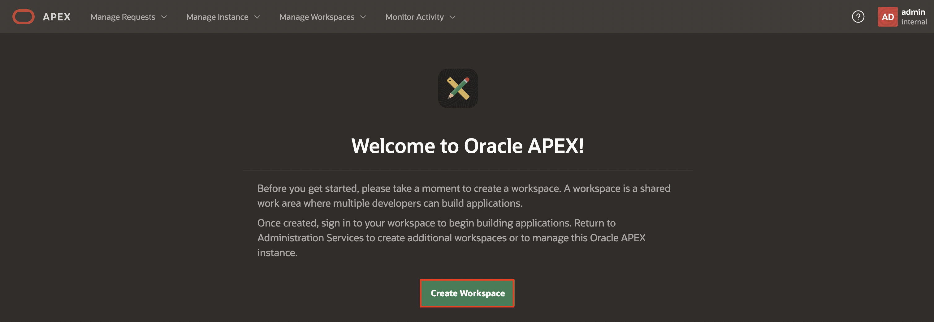 Create Workspace page