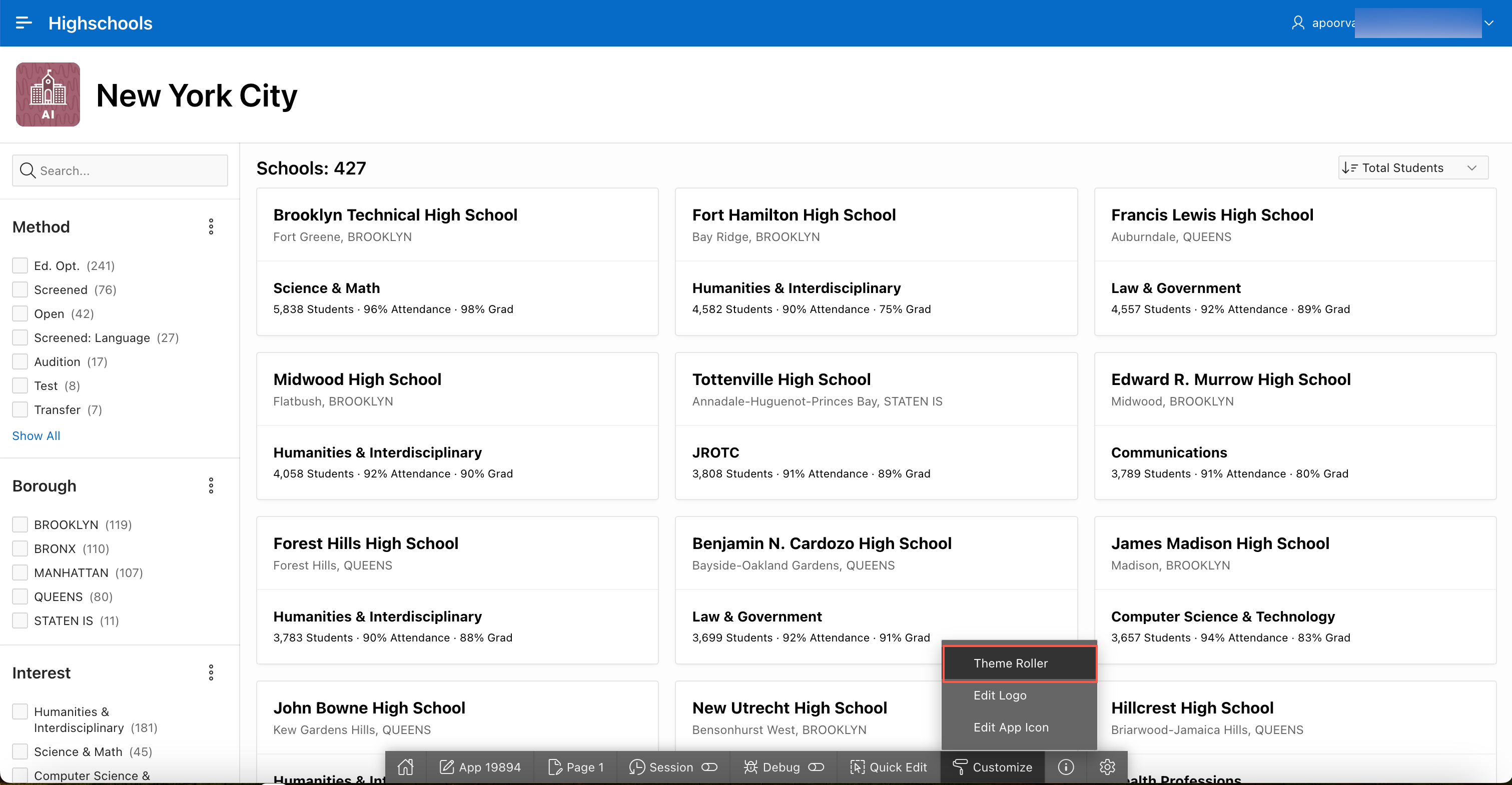 Application page in runtime