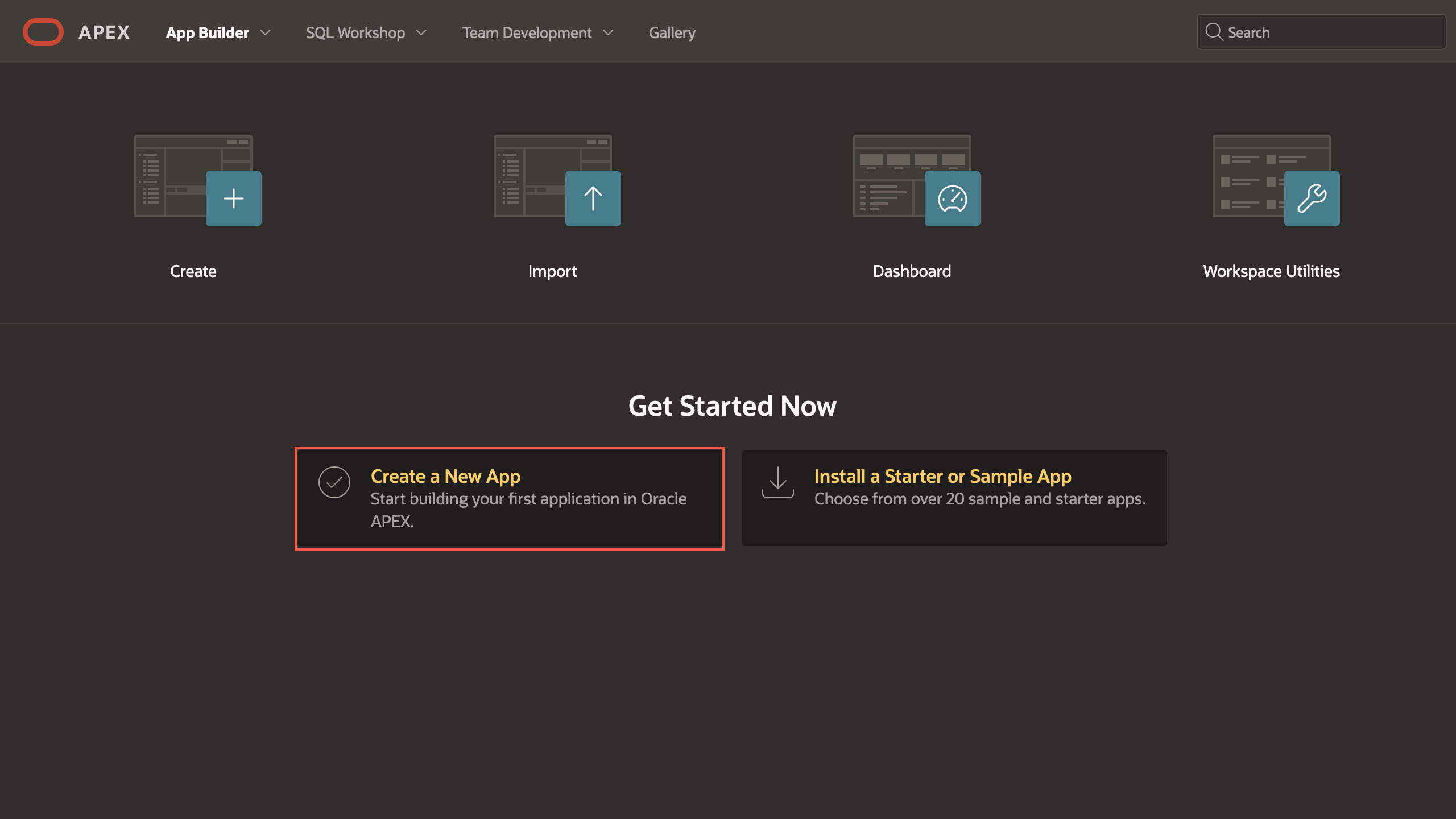 Image showing Create a New App option