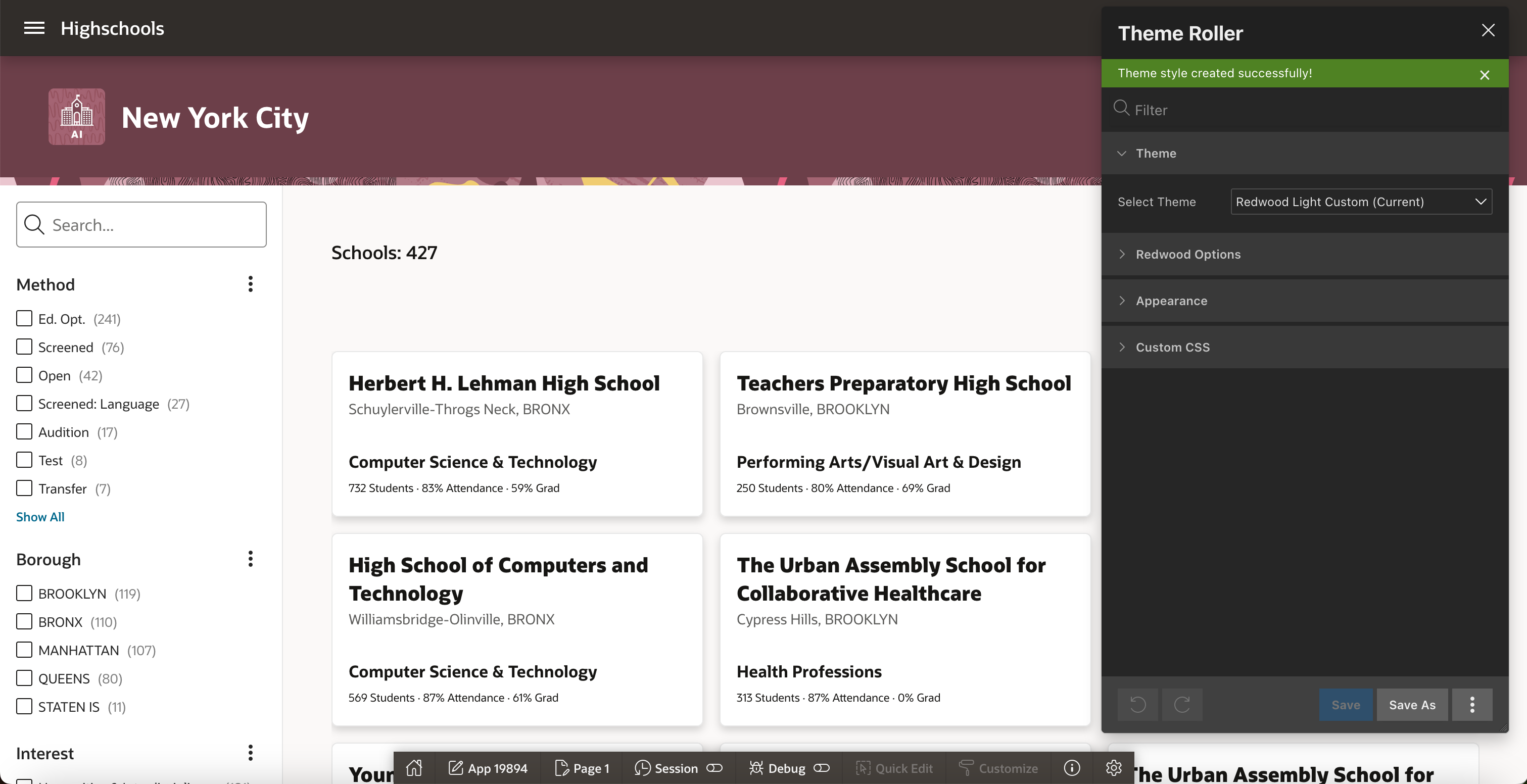 App with redwood light theme