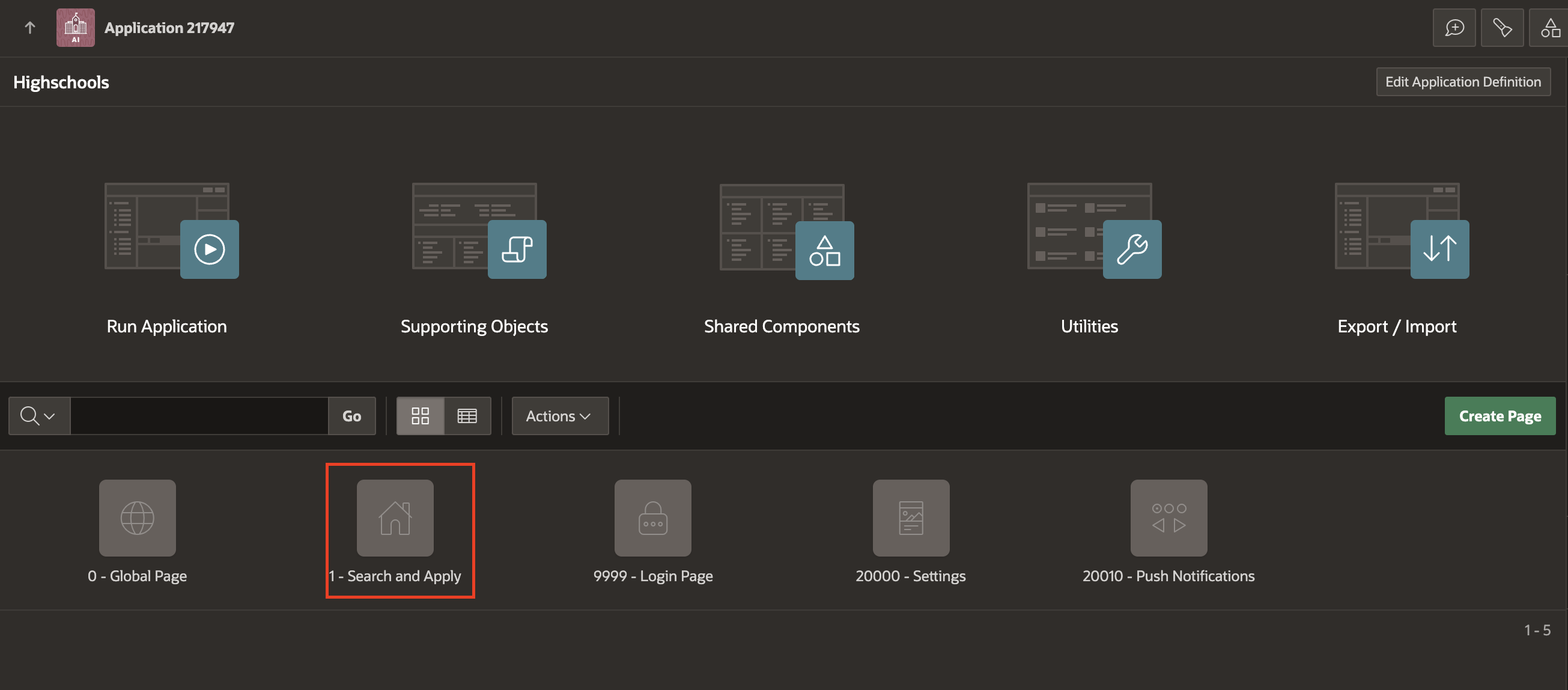 Application Home Page