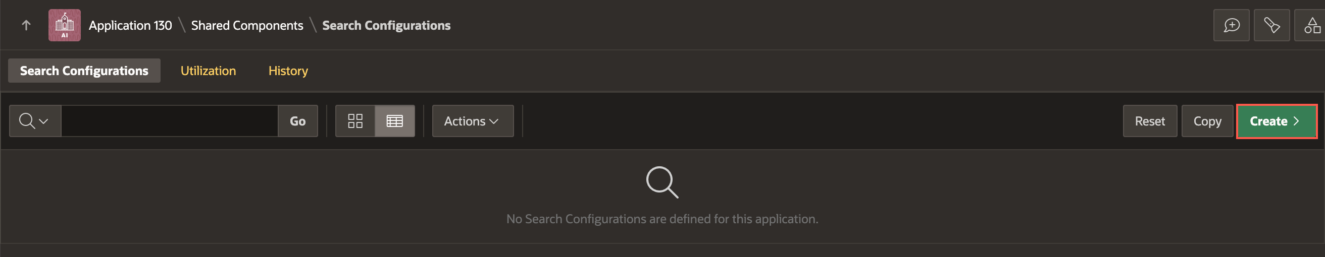 Search Configurations page