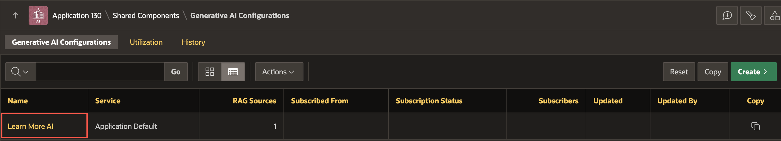 AI configurations page