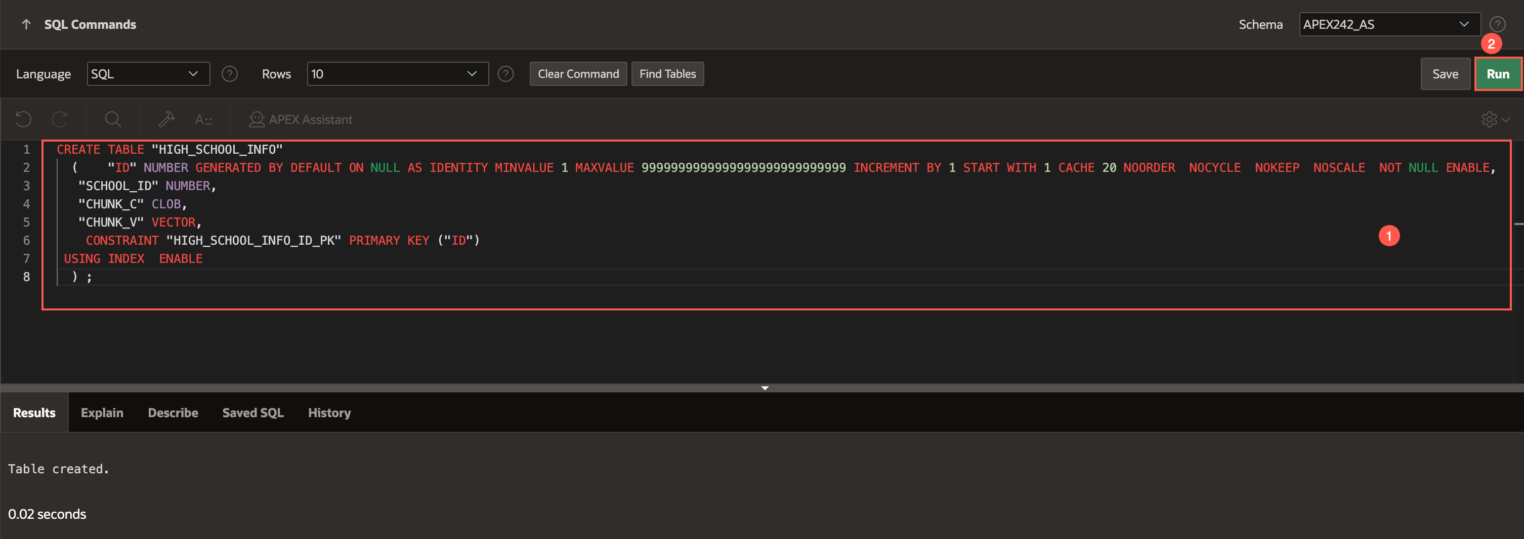 SQL Commands page