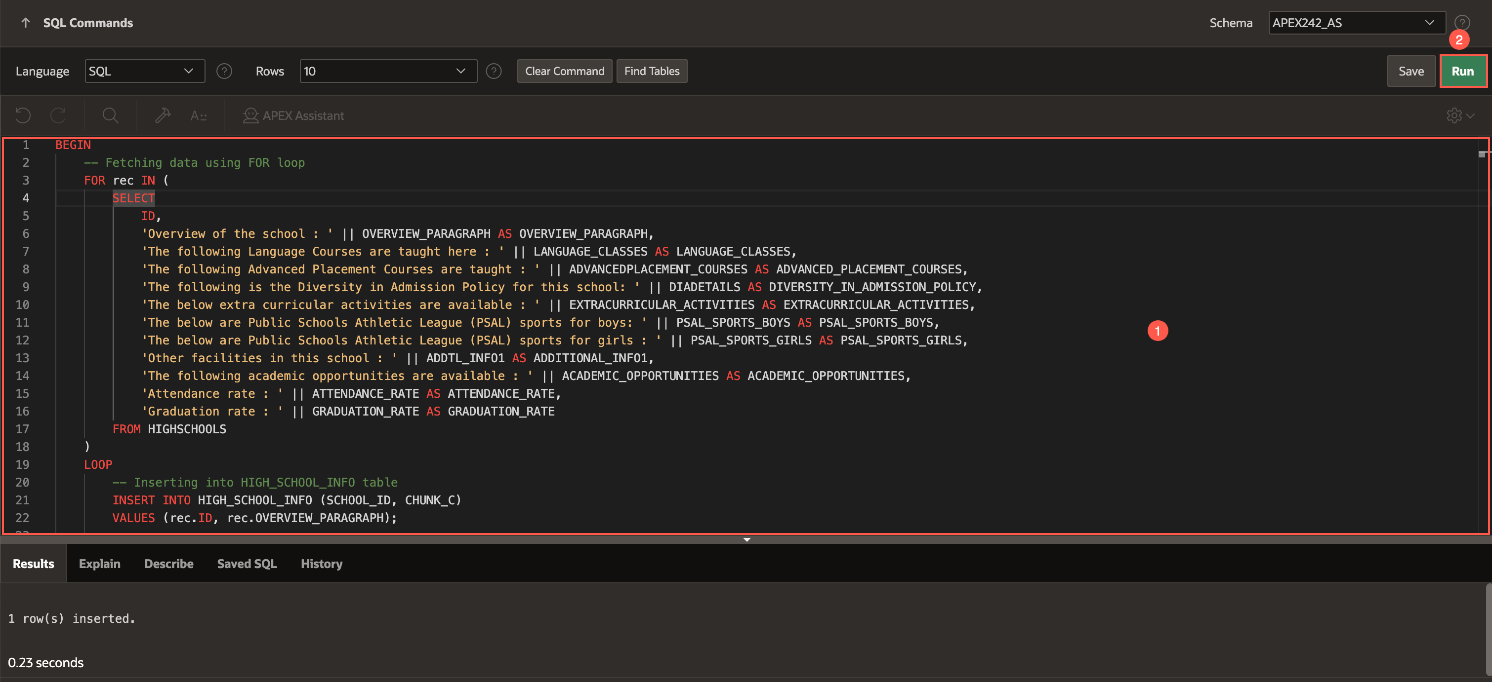 SQL Commands page