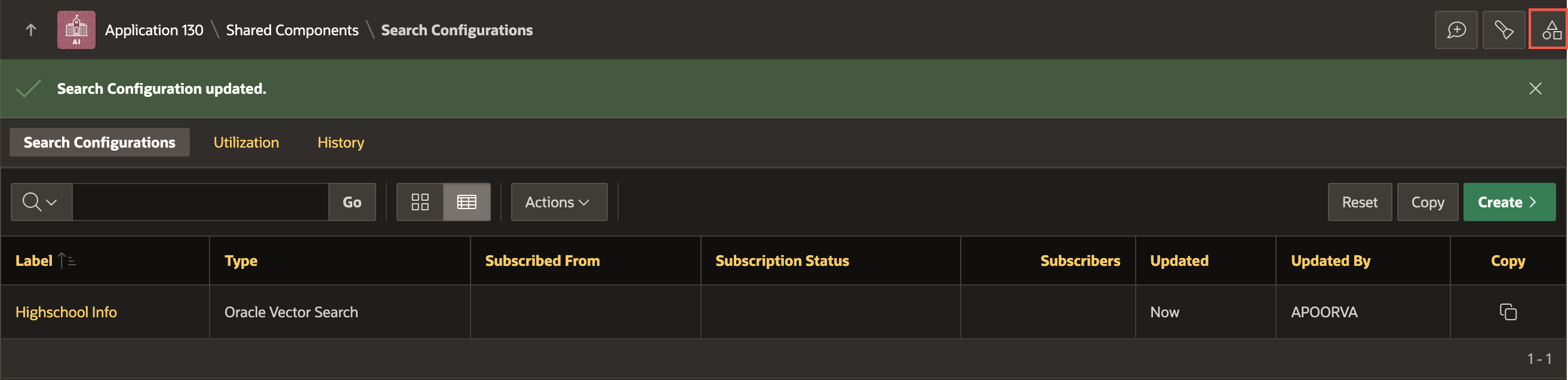 Create Search Configurations page