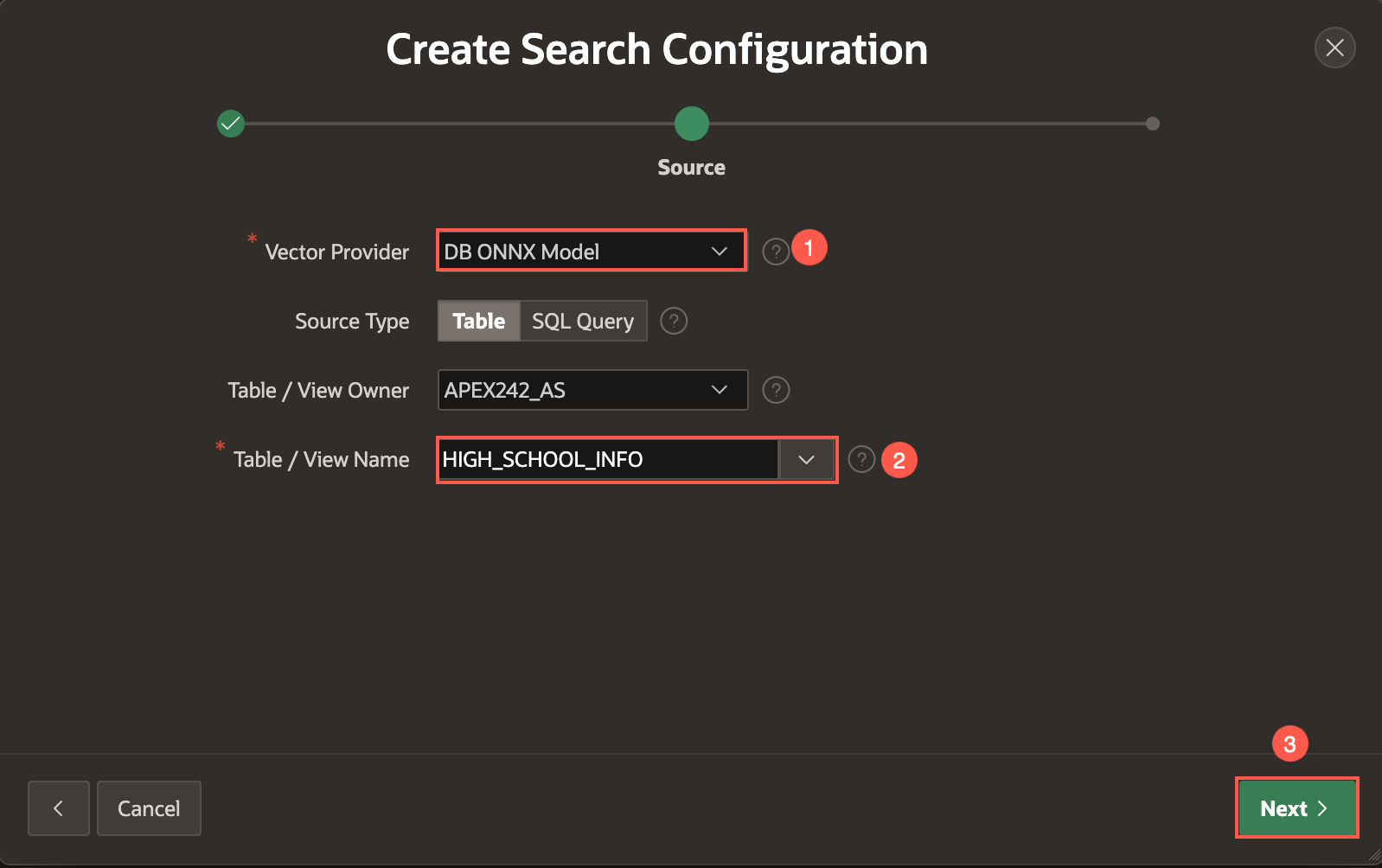 Create Search Configurations page