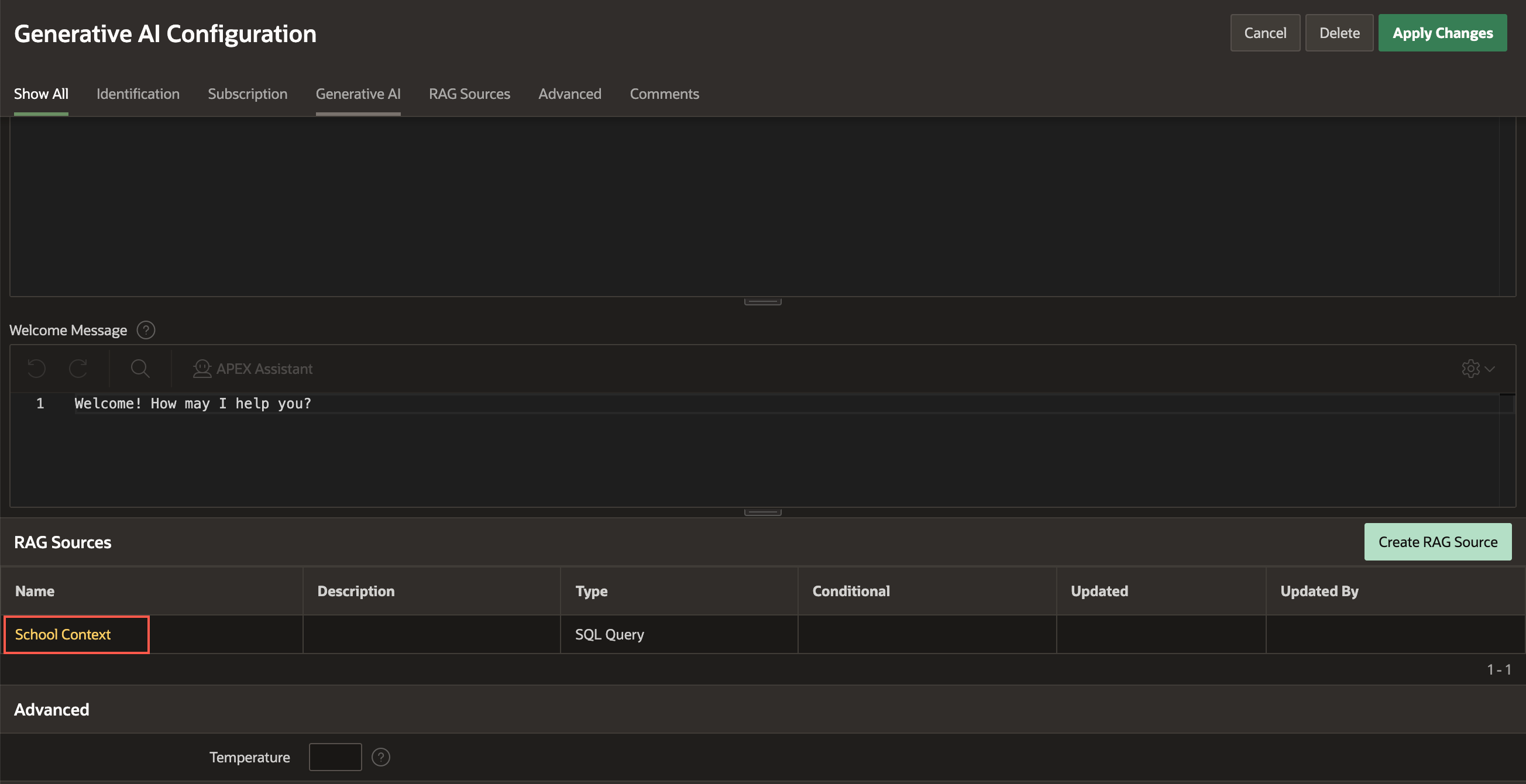 AI configurations page