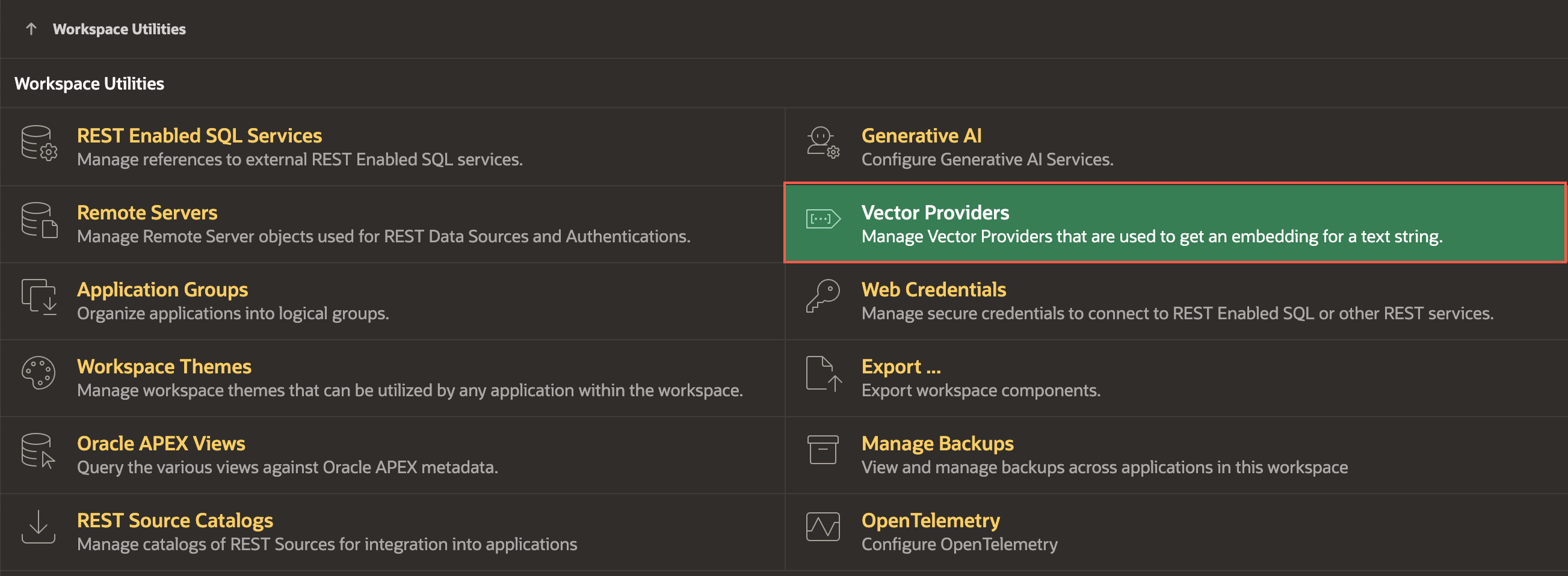 Workspace Utilities page