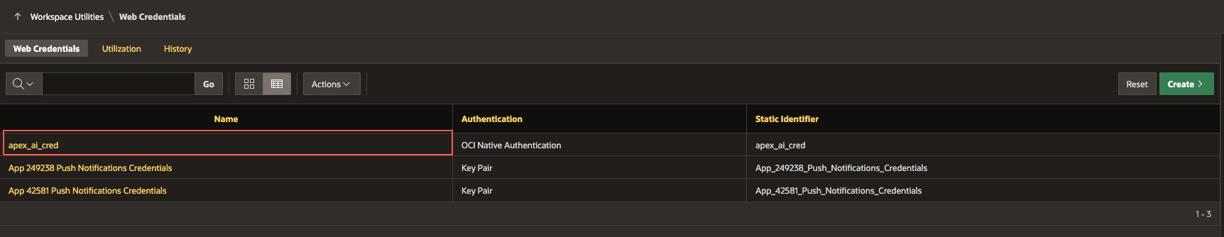 Create Web Credentials