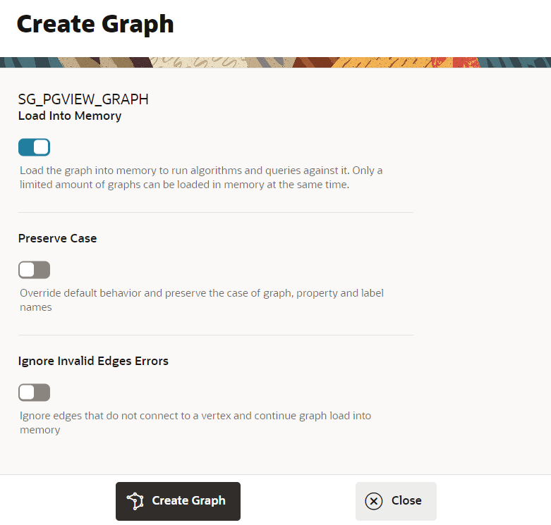 Shows in-memory enabled and the create graph button