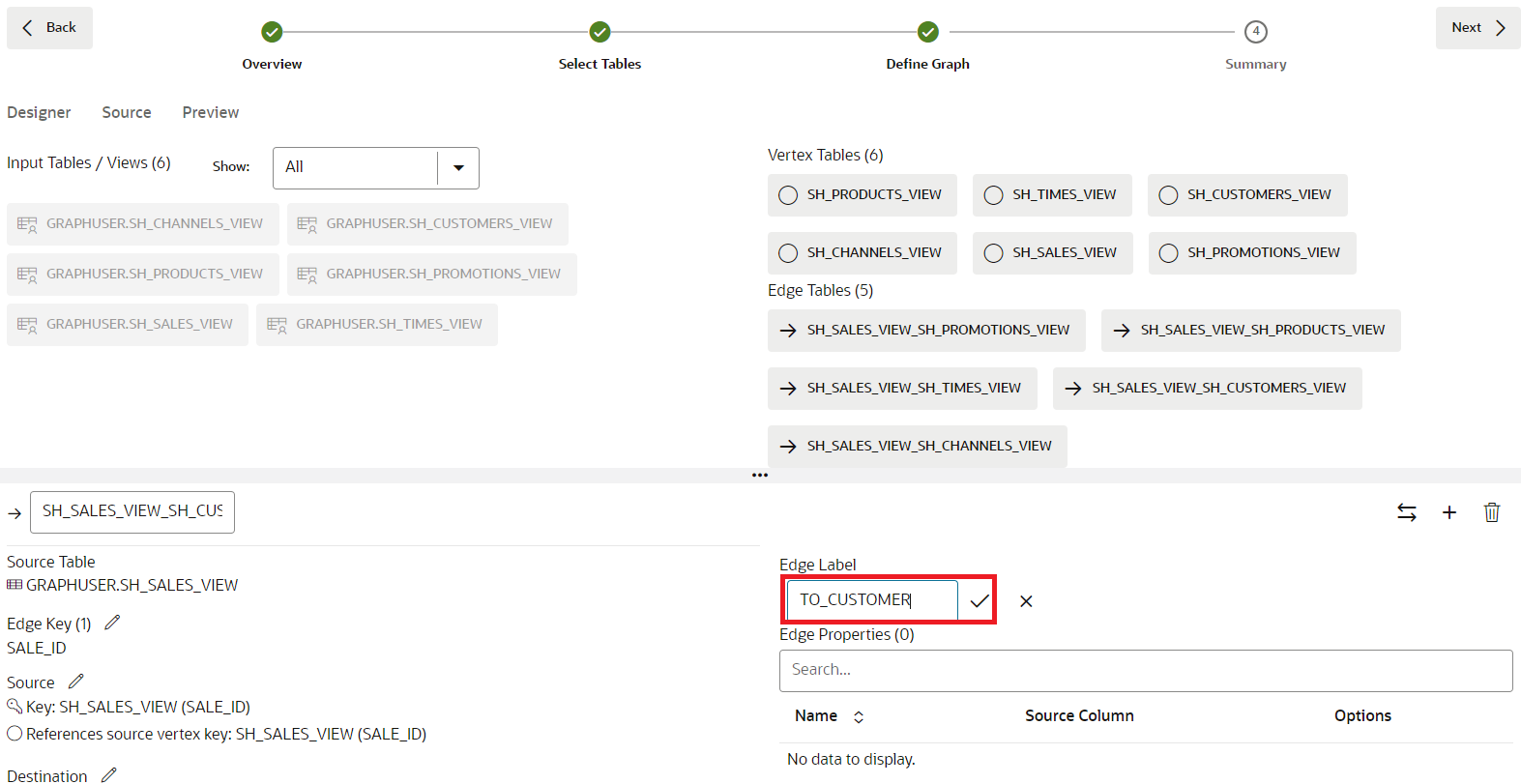 End result of changes to TO_CUSTOMER edge table