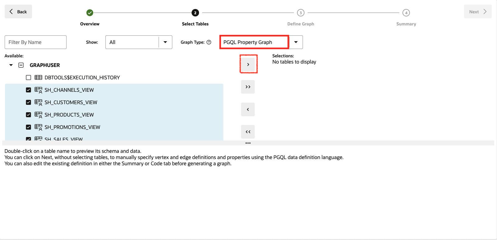 Select all relevant views for the graph