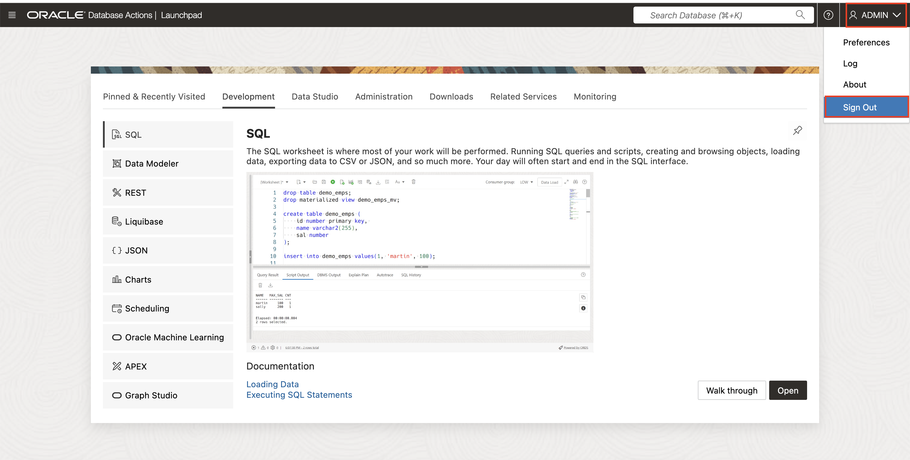Sign Out of Database Actions